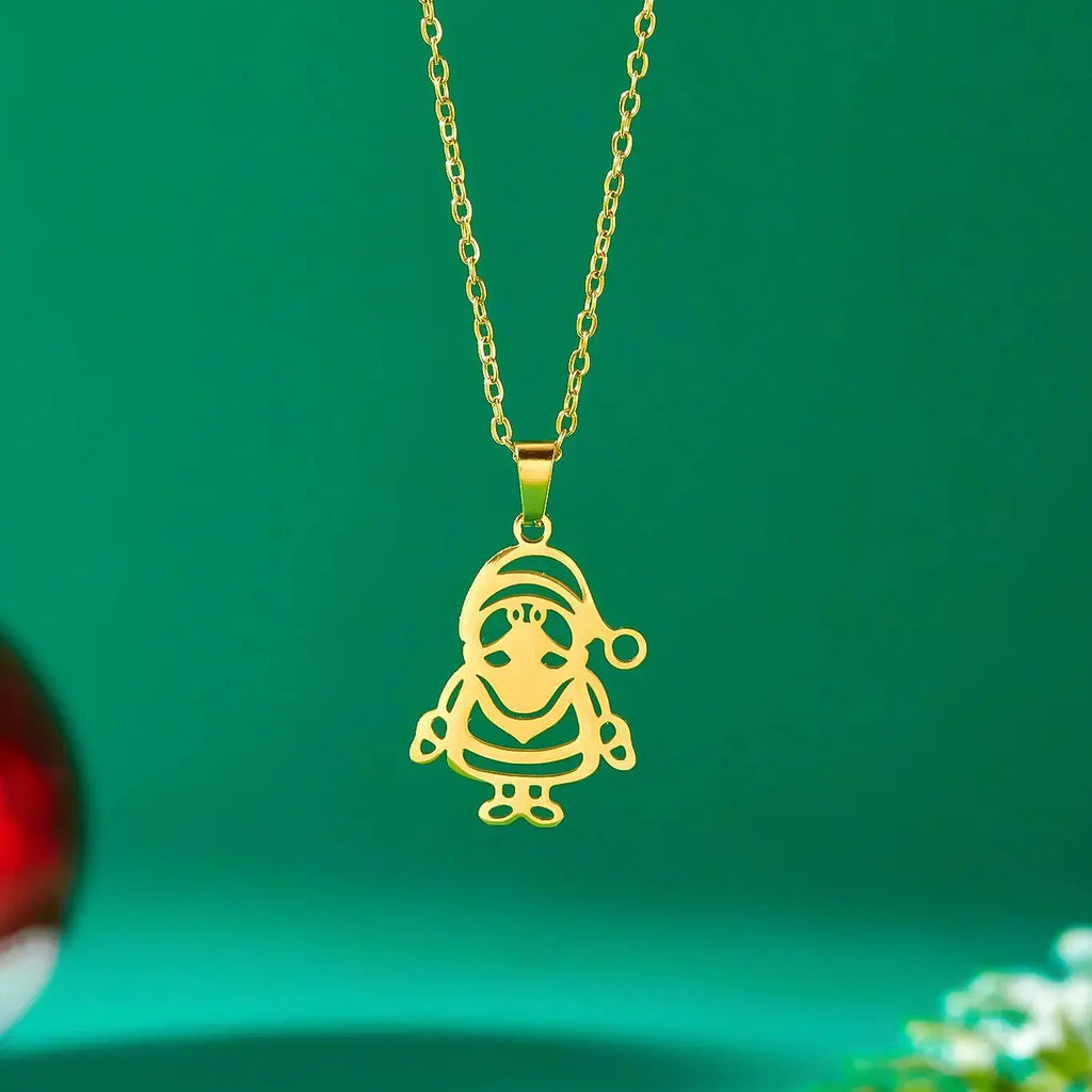 Halskette mit winterlichem Weihnachtsmann-Anhänger Gold