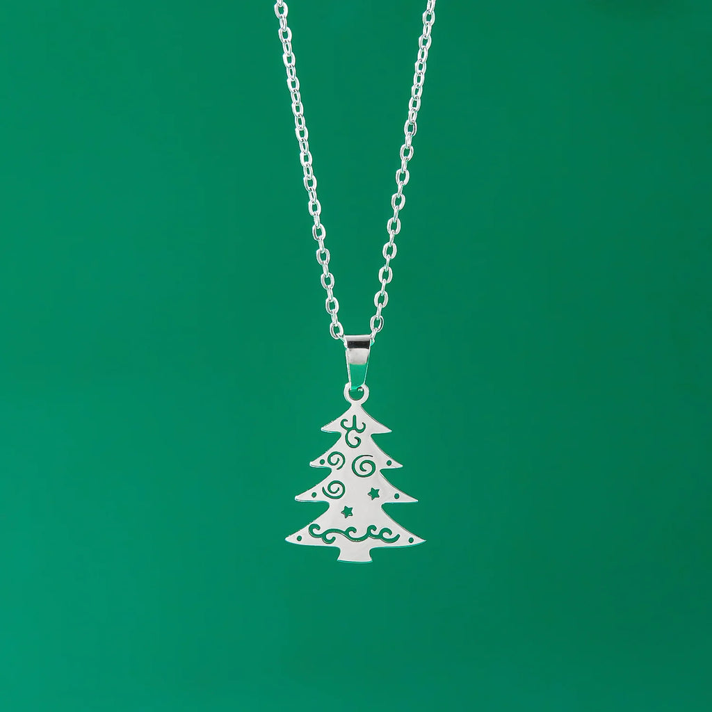Halskette mit winterlichem Tannenbaum-Anhänger Silber