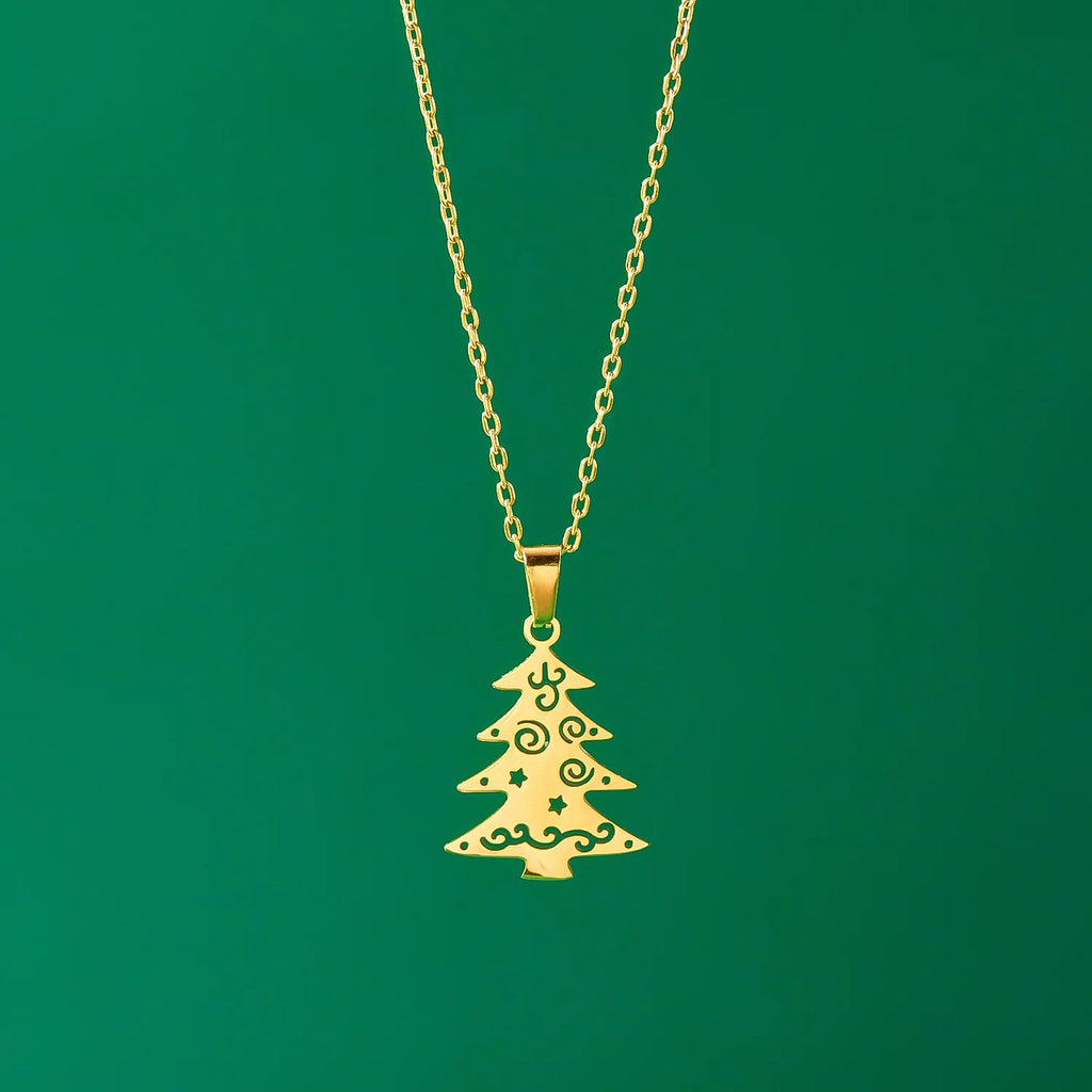 Halskette mit winterlichem Tannenbaum-Anhänger Gold