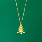 Halskette mit winterlichem Tannenbaum-Anhänger Gold