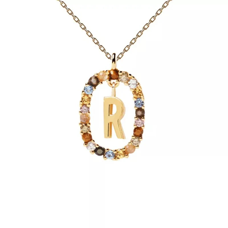 Halskette mit ovalem Initial-Anhänger r