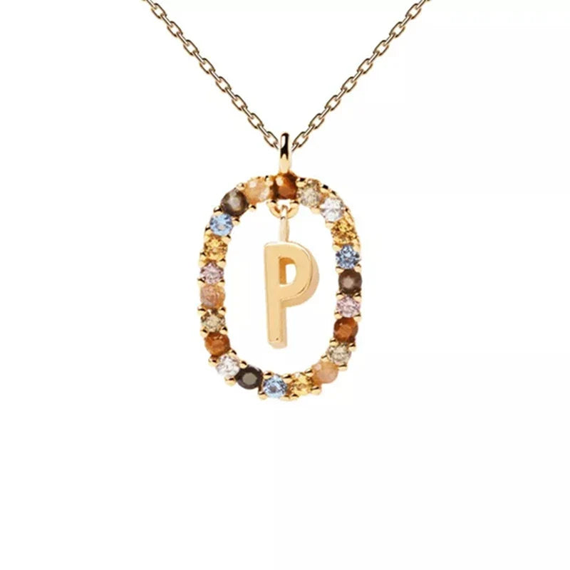 Halskette mit ovalem Initial-Anhänger p