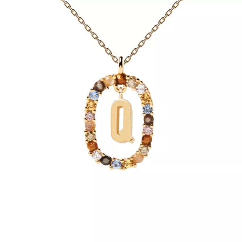 Halskette mit ovalem Initial-Anhänger q