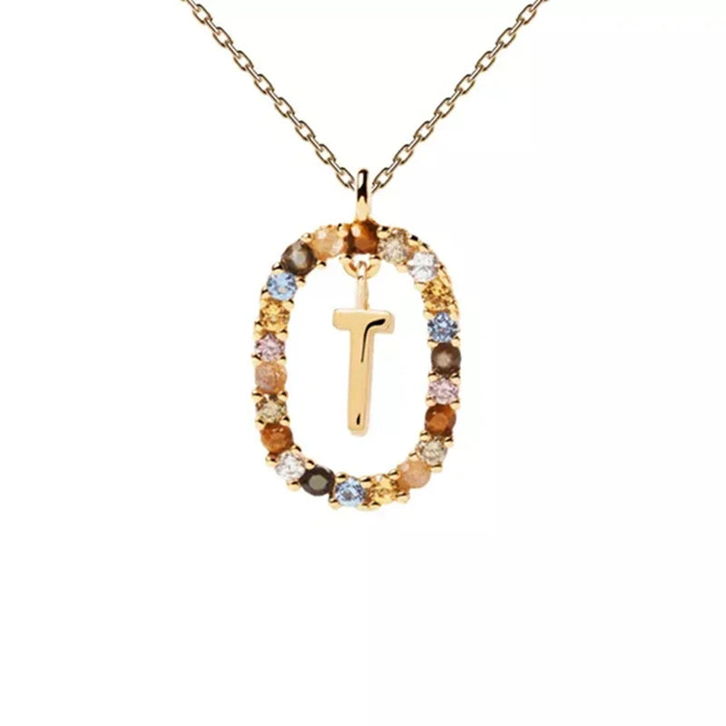 Halskette mit ovalem Initial-Anhänger t