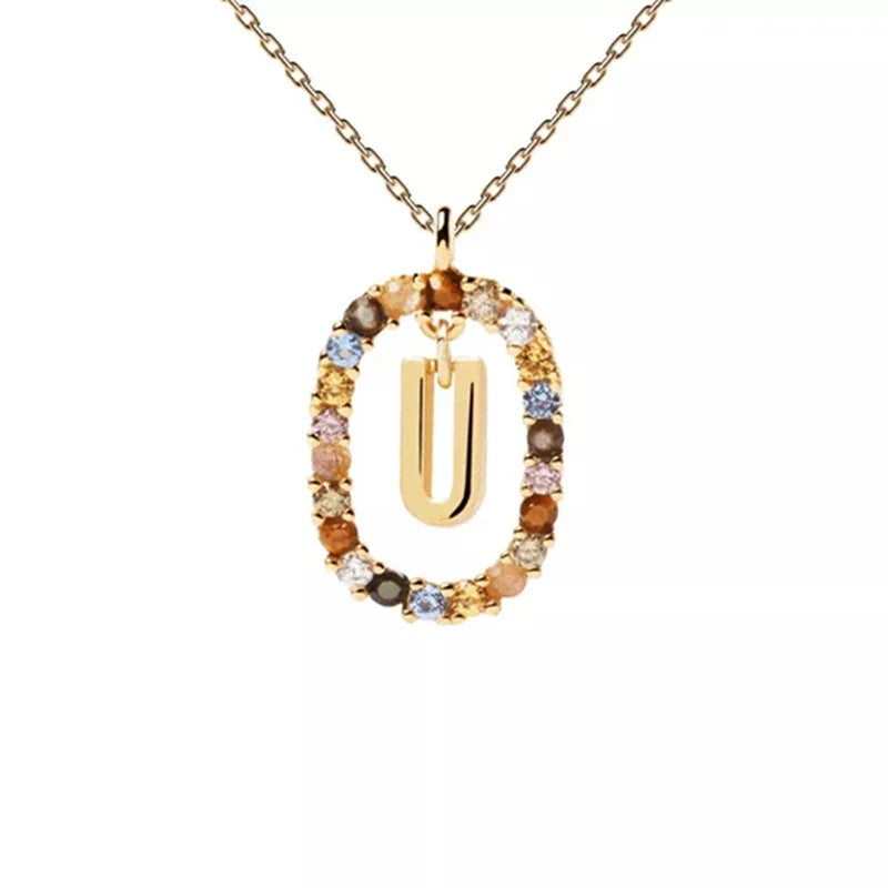 Halskette mit ovalem Initial-Anhänger u