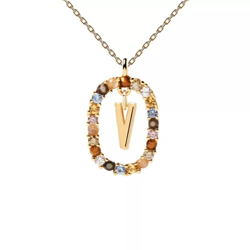 Halskette mit ovalem Initial-Anhänger v