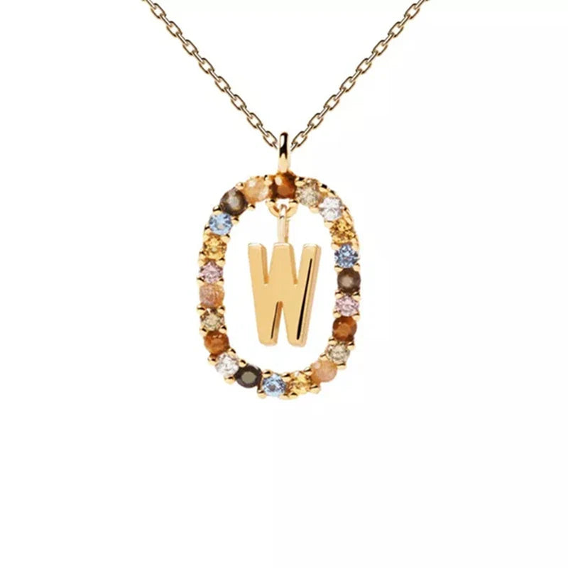 Halskette mit ovalem Initial-Anhänger w