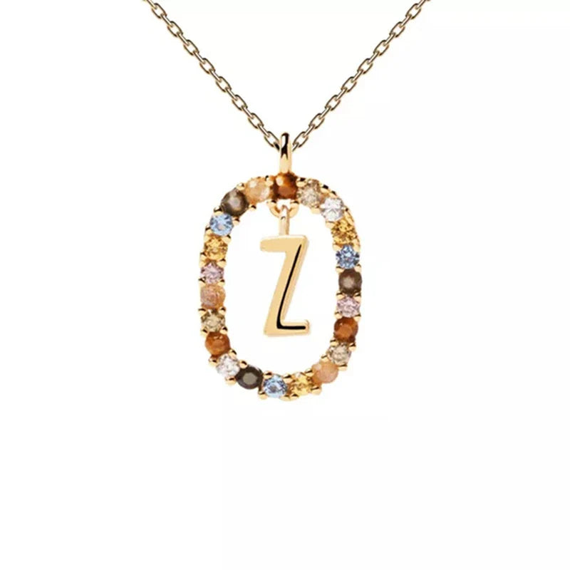 Halskette mit ovalem Initial-Anhänger z