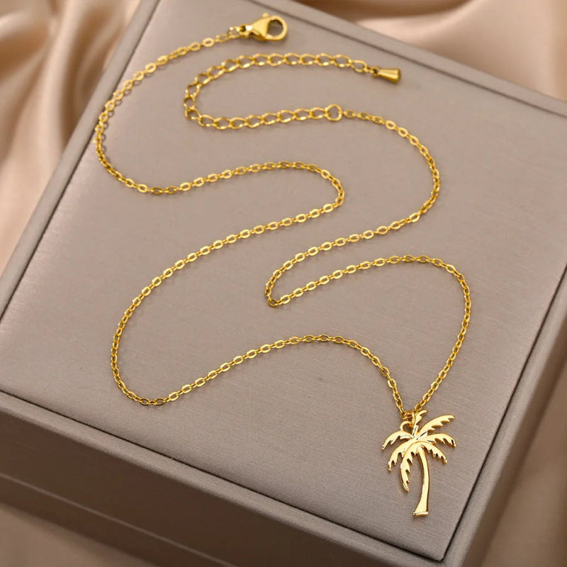 Halskette mit Palmenanhänger für Damen Gold