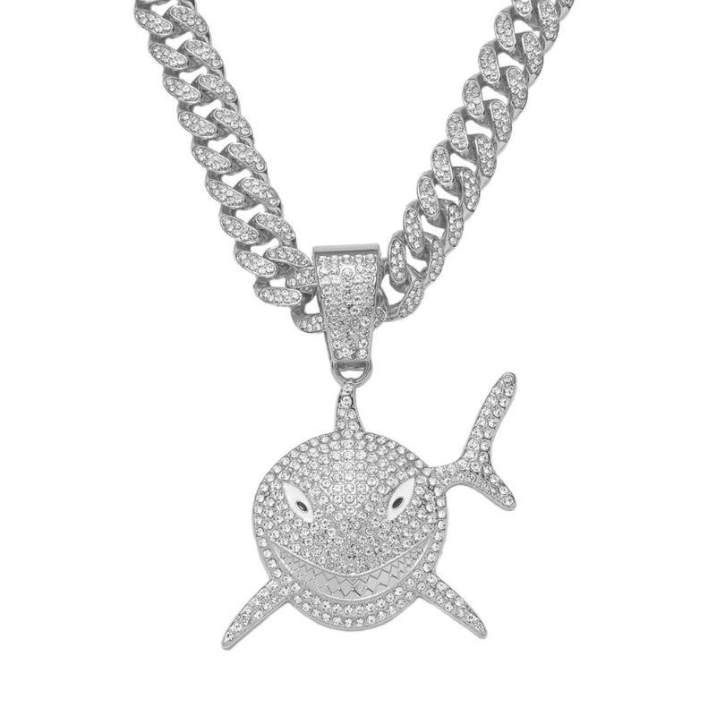 Halskette mit Hai-Anhänger aus Strass in Silber