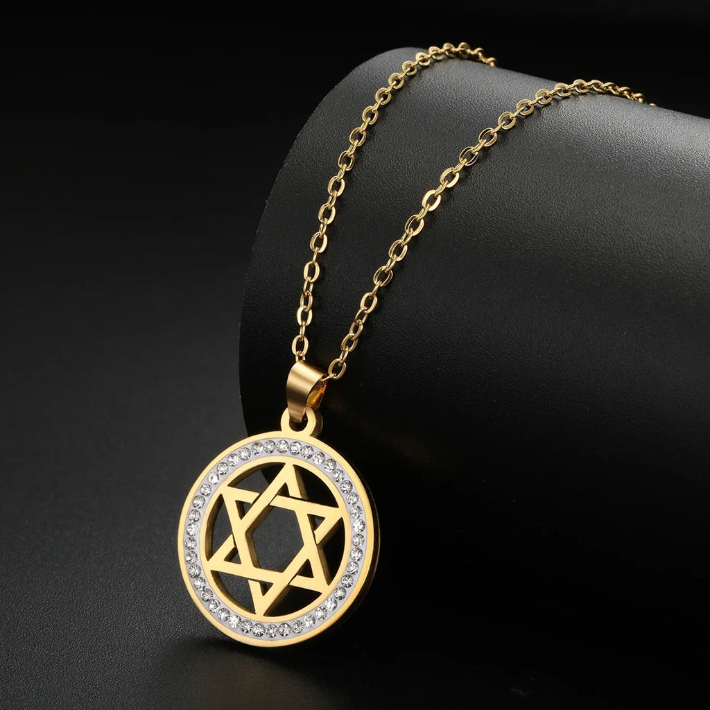 Halskette mit rundem Anhänger mit jüdischem Symbol Davidstern Gold