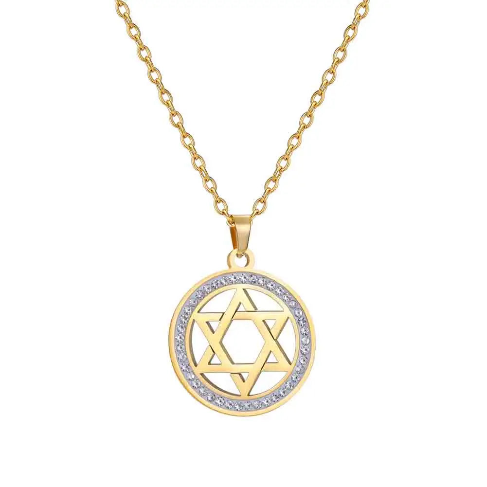 Halskette mit rundem Anhänger mit jüdischem Symbol Davidstern Gold