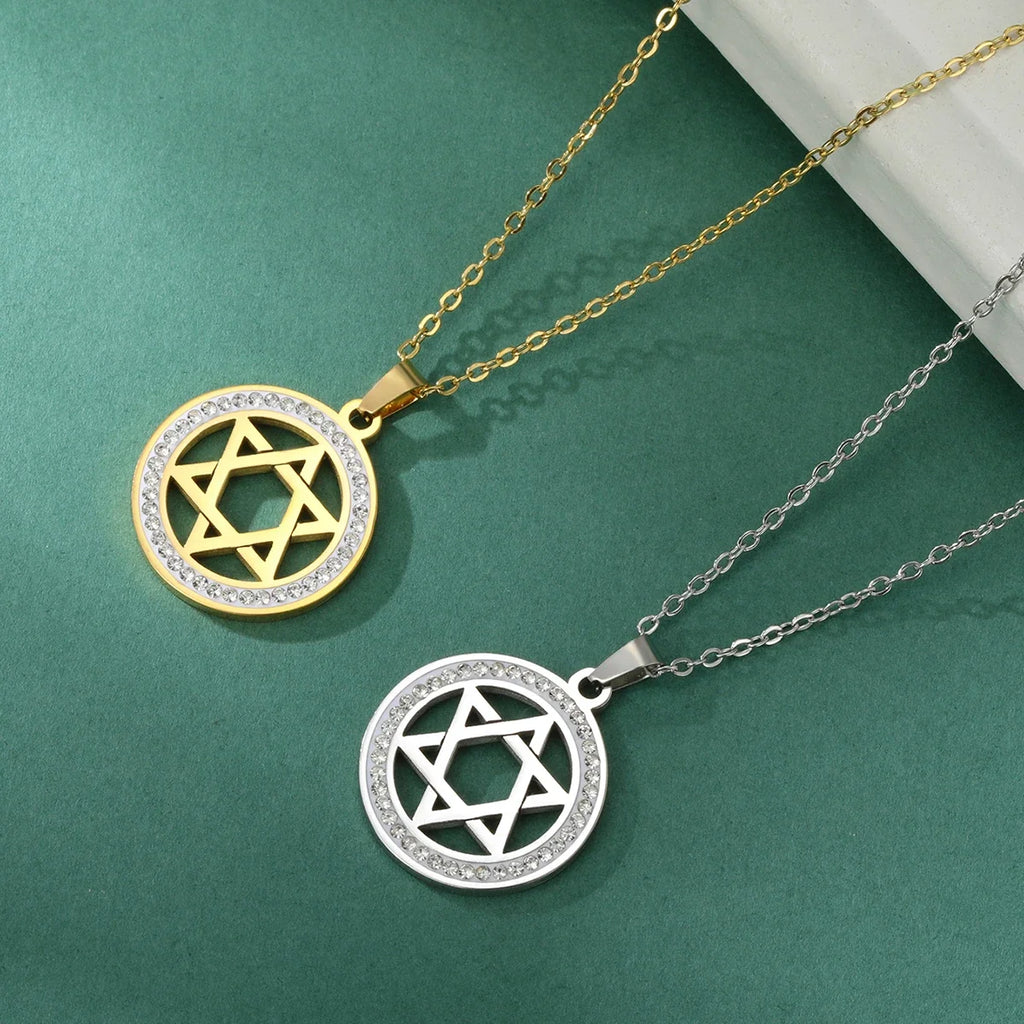 Halskette mit rundem Anhänger mit jüdischem Symbol Davidstern Gold
