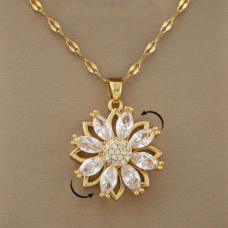 Halskette mit drehbarem Blumenanhänger Anti-Stress für Damen