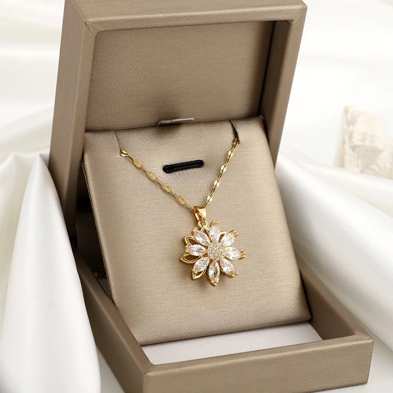 Halskette mit drehbarem Blumenanhänger Anti-Stress für Damen