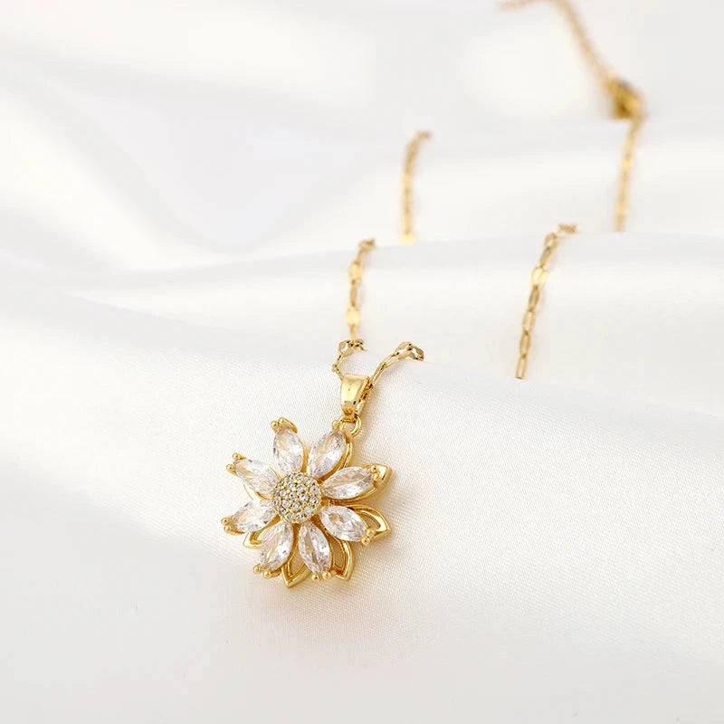 Halskette mit drehbarem Blumenanhänger Anti-Stress für Damen