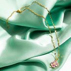 Halskette mit Anhänger Kleeblatt mit 4 Blättern in Gold und Rosa