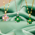 Halskette mit Anhänger Kleeblatt mit 4 Blättern in Gold und Rosa