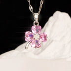 Halskette mit Anhänger Kleeblatt mit 4 Blättern in Silber und Rosa