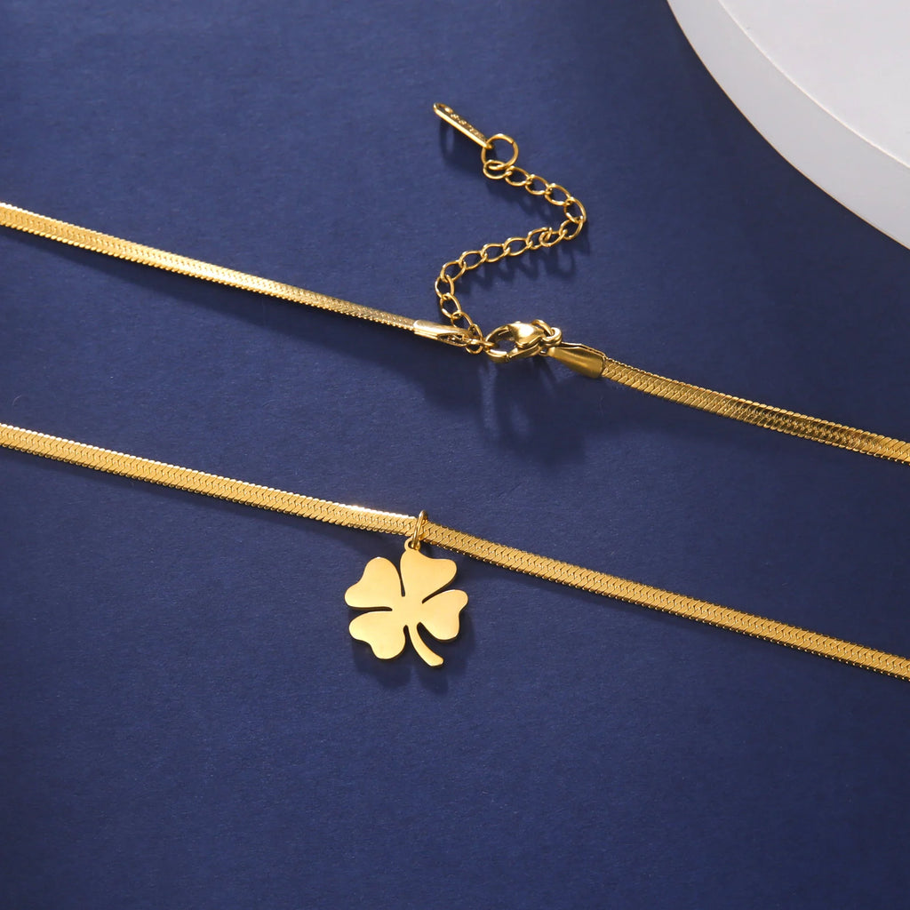 Halskette mit Kleeblatt-Anhänger mit 4 Blättern Glücksbringer gold