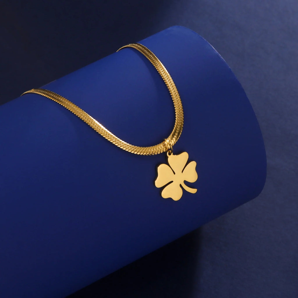 Halskette mit Kleeblatt-Anhänger mit 4 Blättern Glücksbringer gold