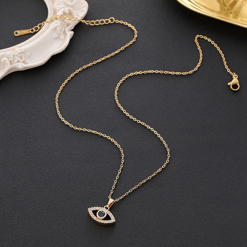 Halskette mit Anhänger Zirkon Böses Auge Türkischer Blauer Mond 