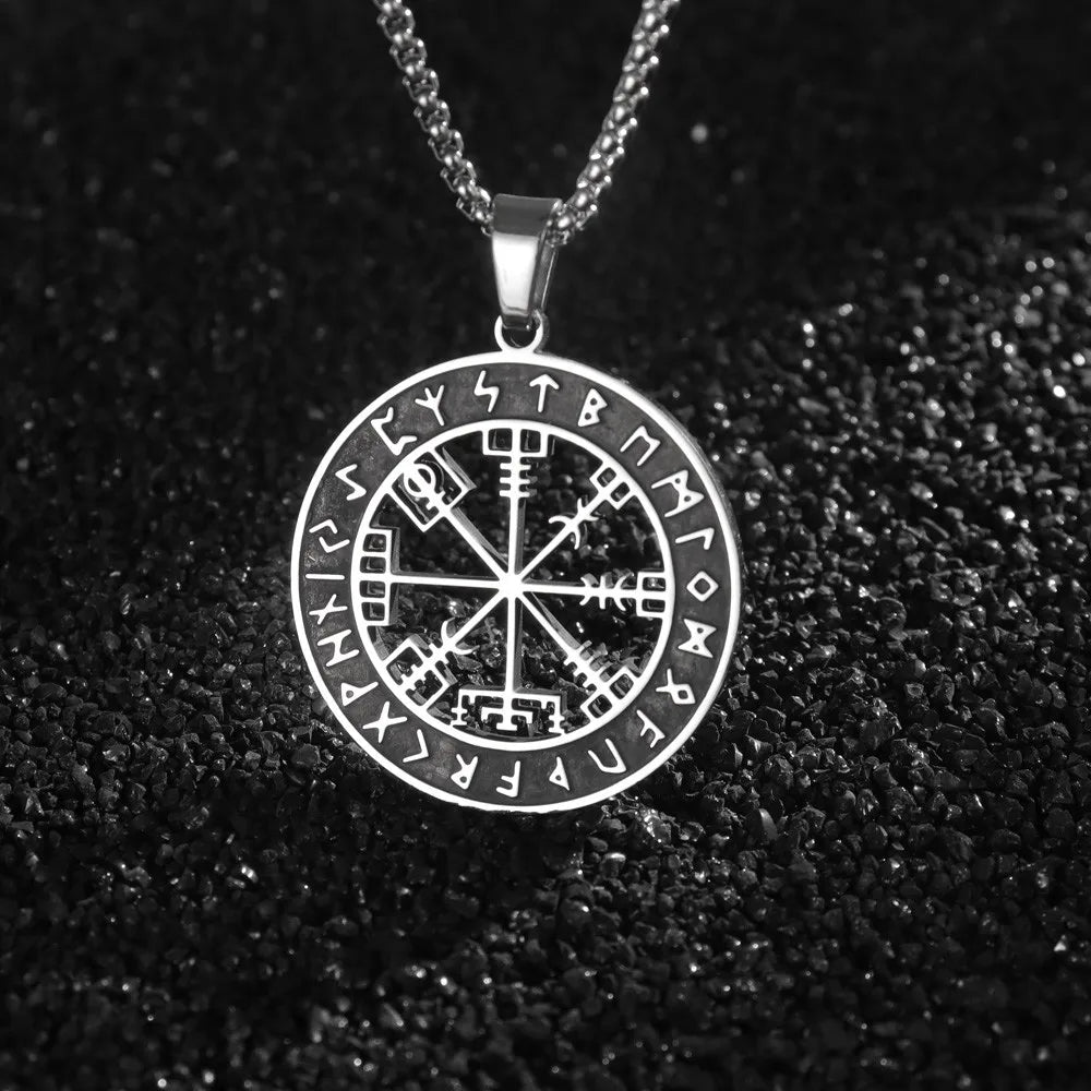 Vegvisir Kompass Halskette Wikinger Anhänger schwarz
