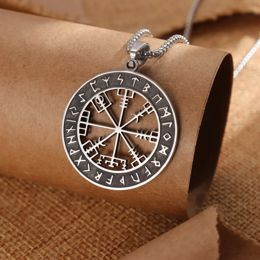 Vegvisir Kompass Halskette Wikinger Anhänger schwarz silber
