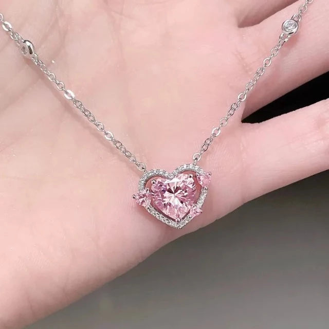 Brillantes Herz-Halskette für Damen aus echtem Silber