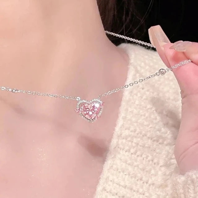 Brillantes Herz-Halskette für Damen aus echtem Silber