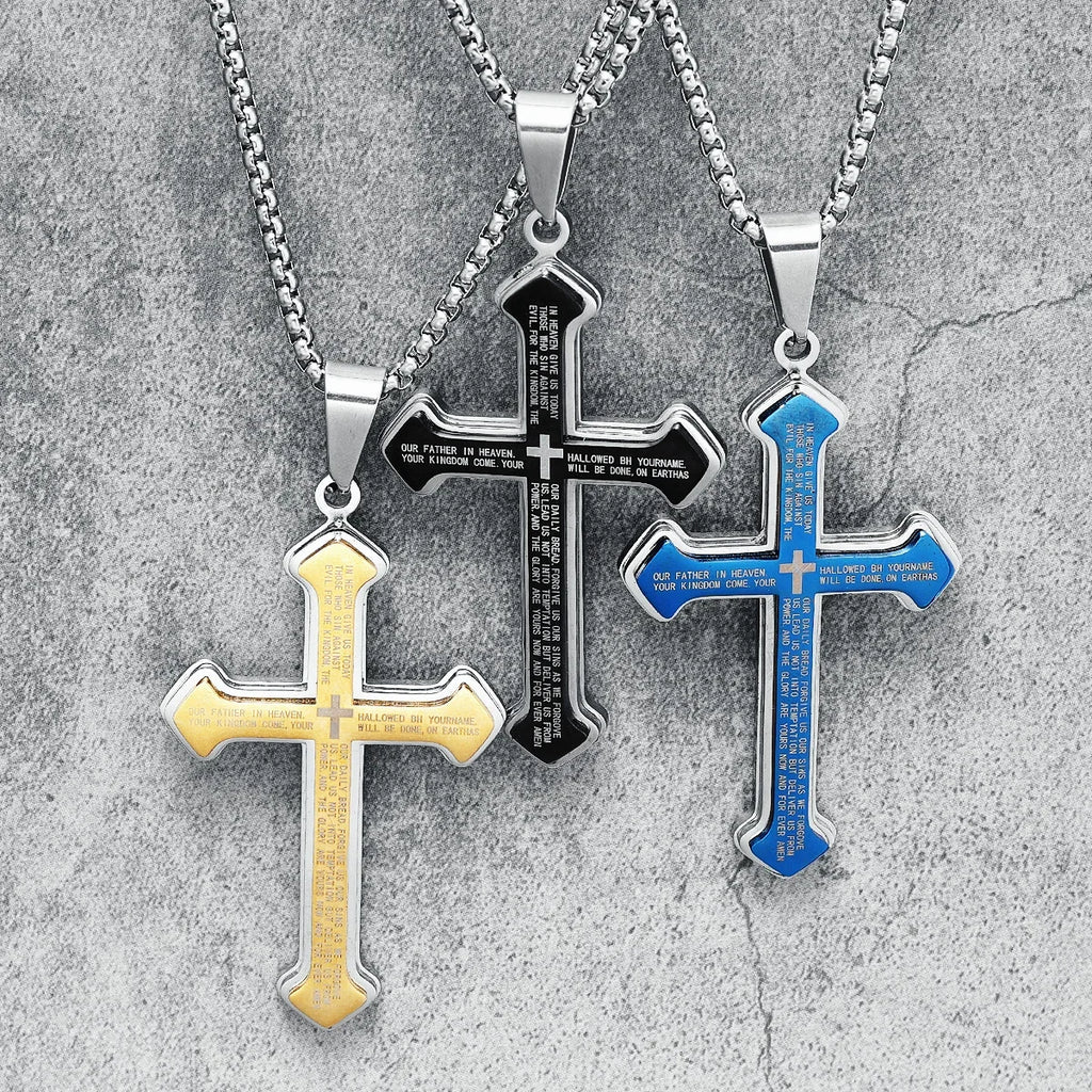 Collier croix du Notre Père avec pendentif pour homme