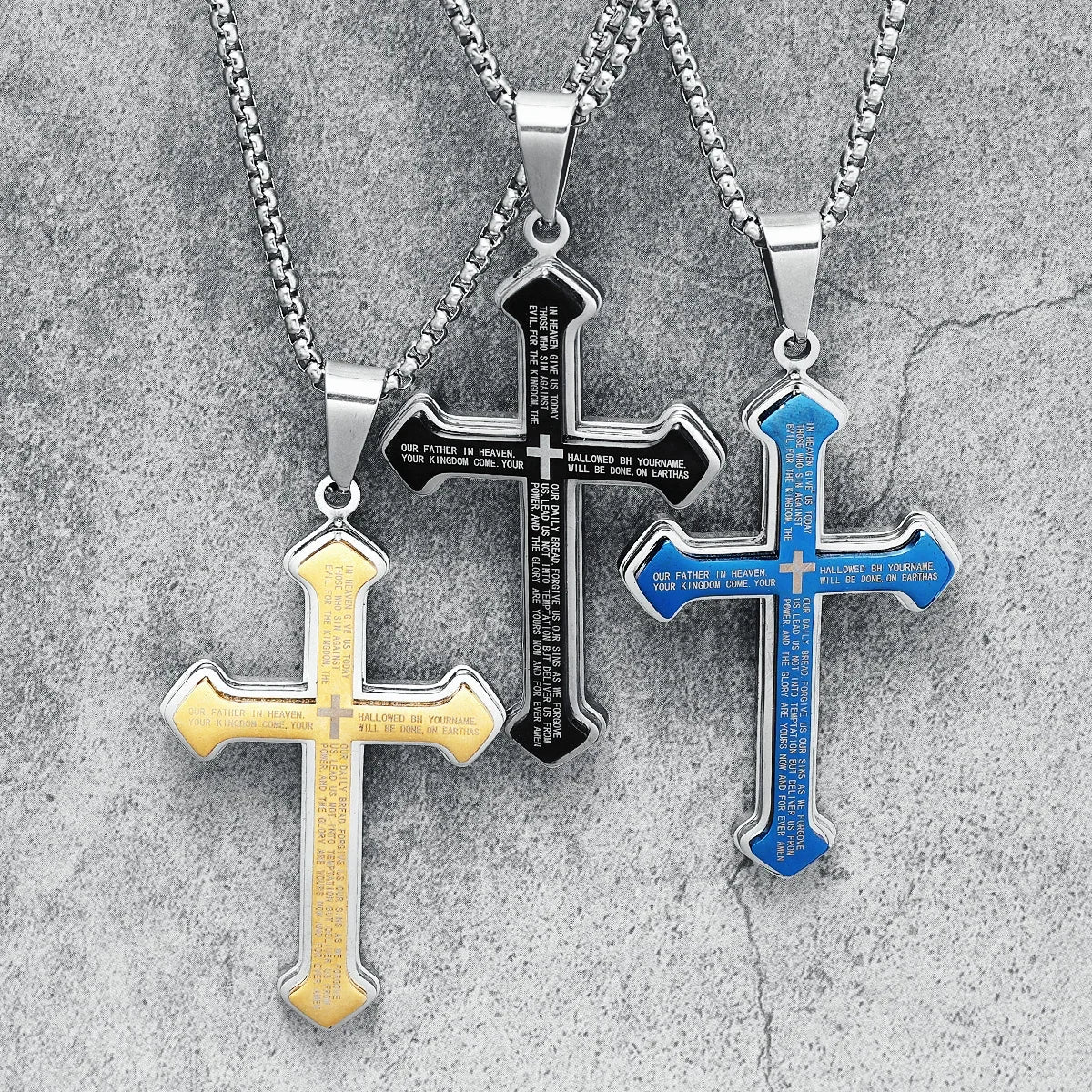 Collier croix du Notre Père avec pendentif pour homme