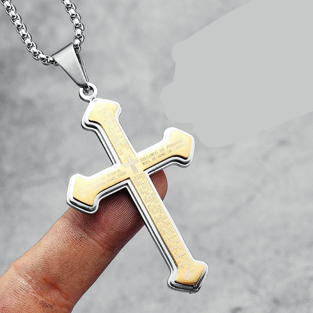 Collier croix du Notre Père avec pendentif pour homme
