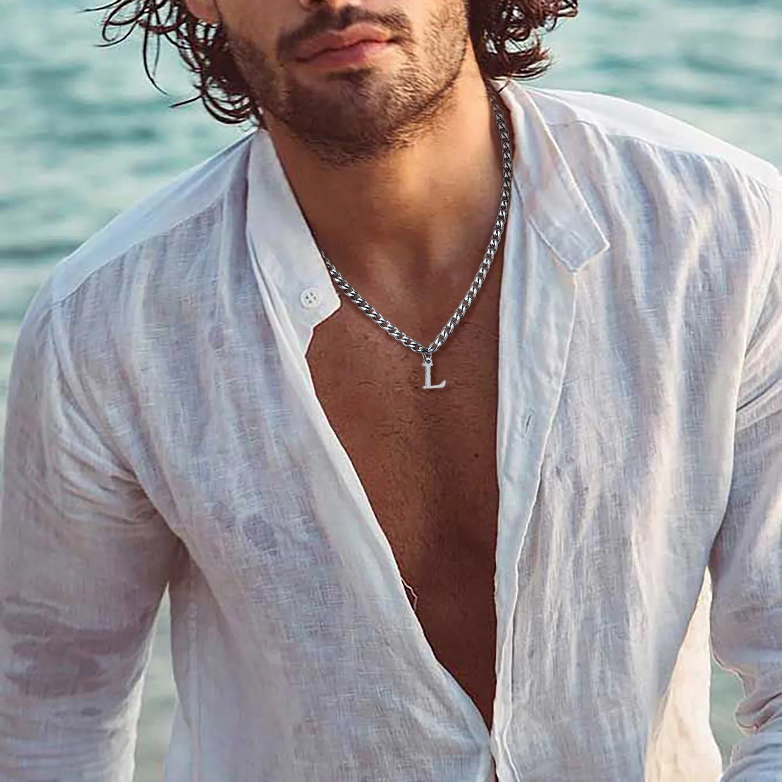 Herrenhalskette mit personalisiertem Initial-Anhänger 