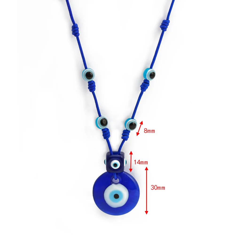 Kordelkette mit großem blauem Augenanhänger