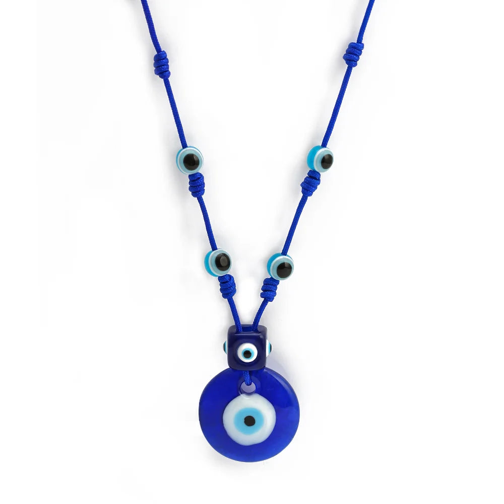 Kordelkette mit großem blauem Augenanhänger