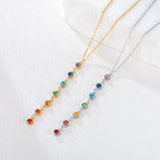 Schutzkette mit langem Anhänger aus 7 Chakra-Steinen silber