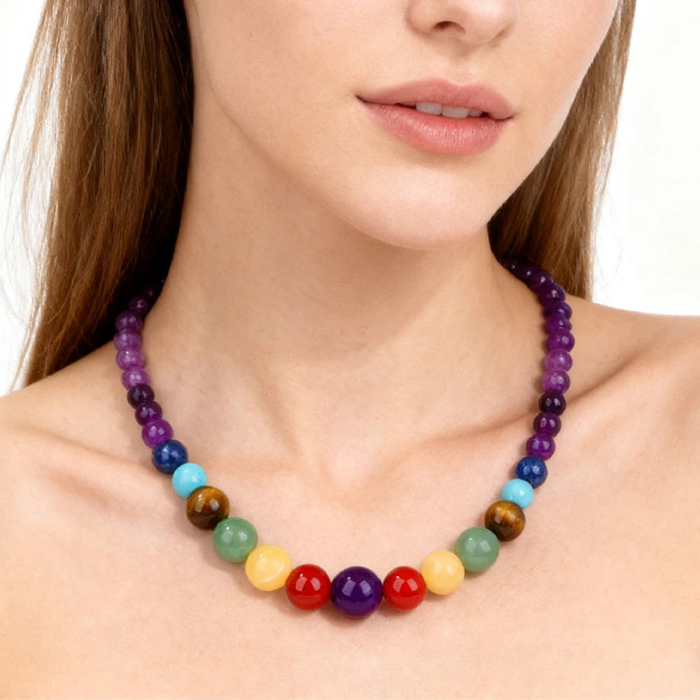 Schutzkette mit Anhänger aus 7-Chakra-Steinen Amethyst