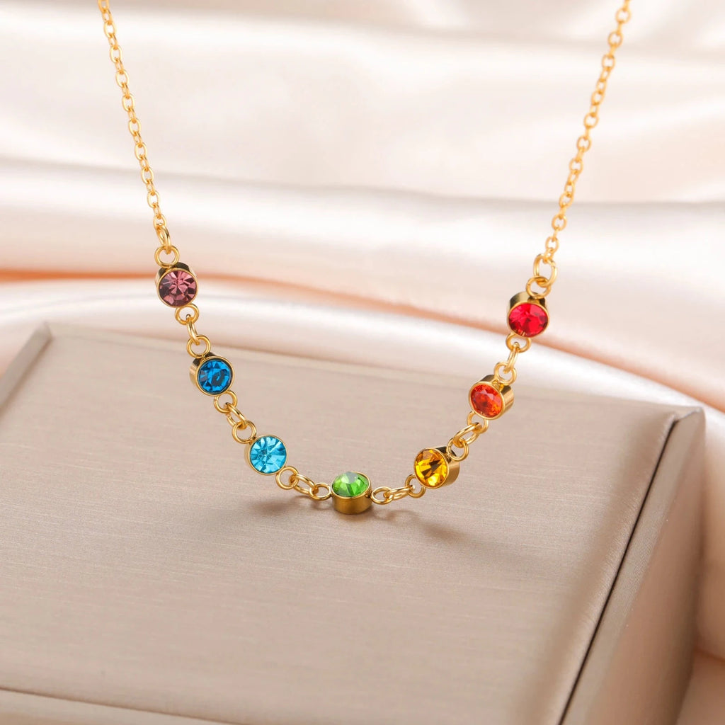 Schutzkette mit Anhänger aus 7-Chakra-Steinen für Frauen in Gold