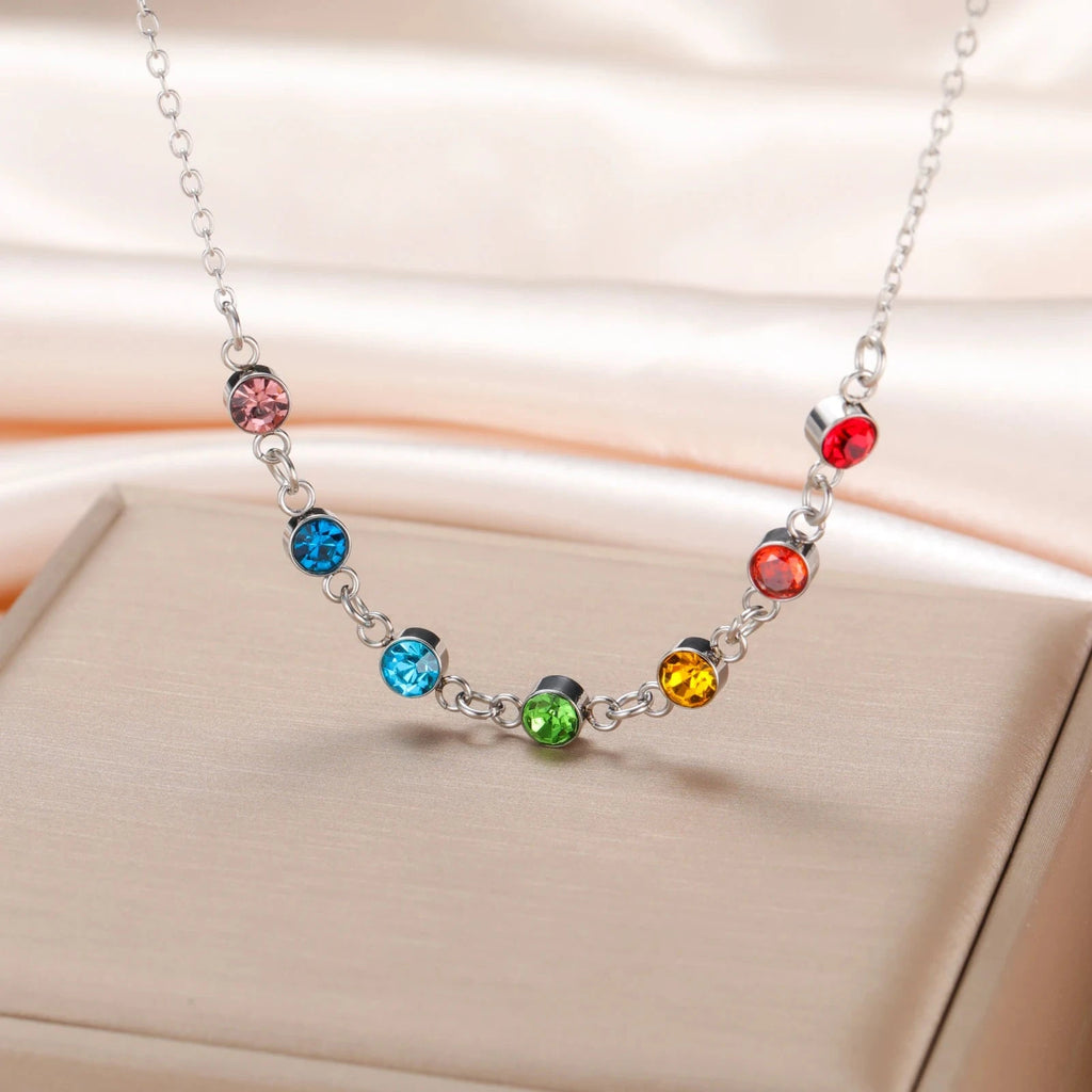 Schutzkette mit Anhänger aus 7-Chakra-Steinen für Frauen in Silber