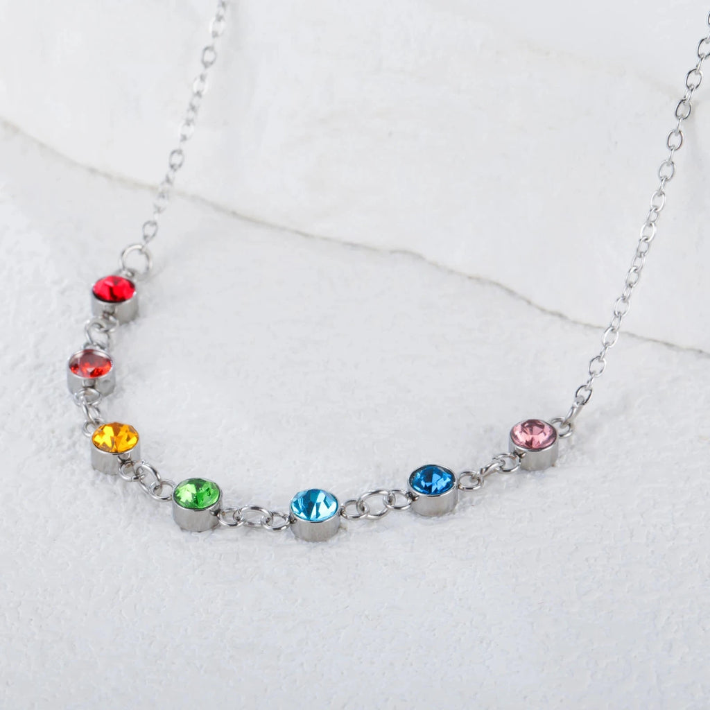 Schutzkette mit Anhänger aus 7-Chakra-Steinen für Frauen in Silber