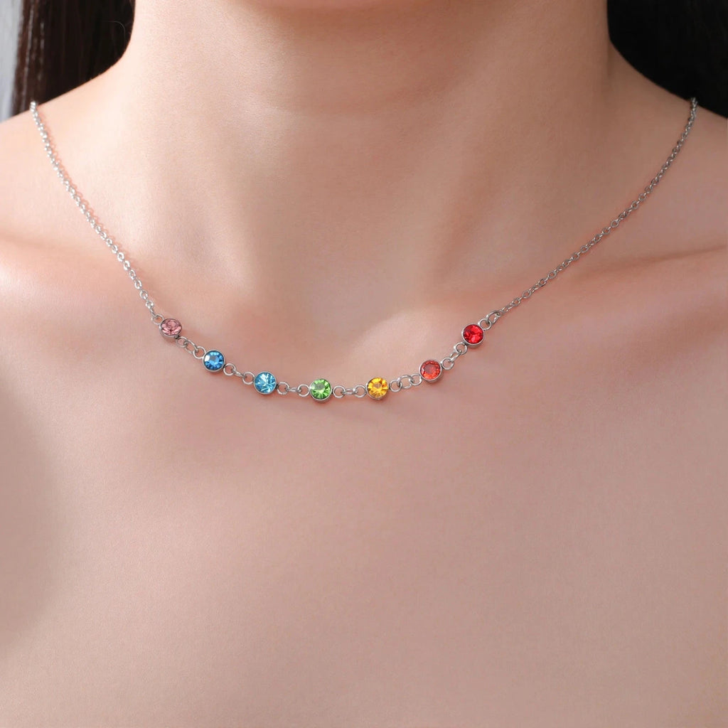 Schutzkette mit Anhänger aus 7-Chakra-Steinen für Frauen in Silber