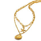 Doppelreihige Halskette mit Anhängern aus Muscheln, Jakobsmuschel und Seestern