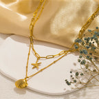 Doppelreihige Halskette mit Anhängern aus Muscheln, Jakobsmuschel und Seestern