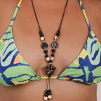 Perlenkette mit braunem Blumenanhänger