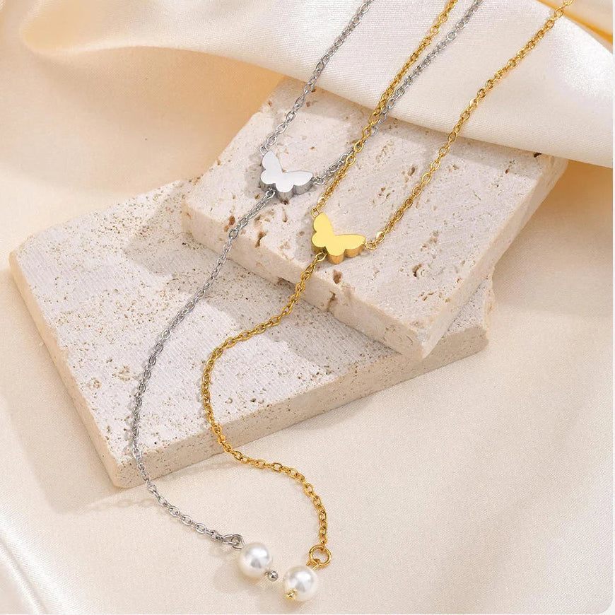 Y-Kette – Schmetterlings-Design für Damen, Silber