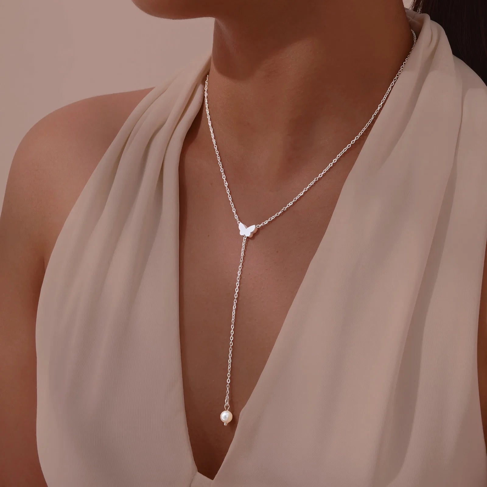 Y-Kette – Schmetterlings-Design für Damen, Silber