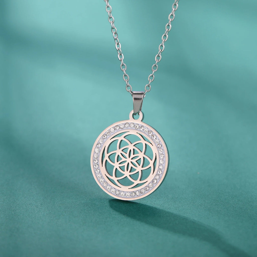 Halskette Lebenssamen Anhänger Damen Blume des Lebens Silber