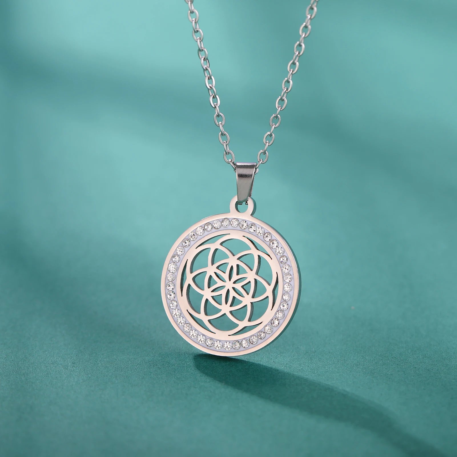 Halskette Lebenssamen Anhänger Damen Blume des Lebens Silber