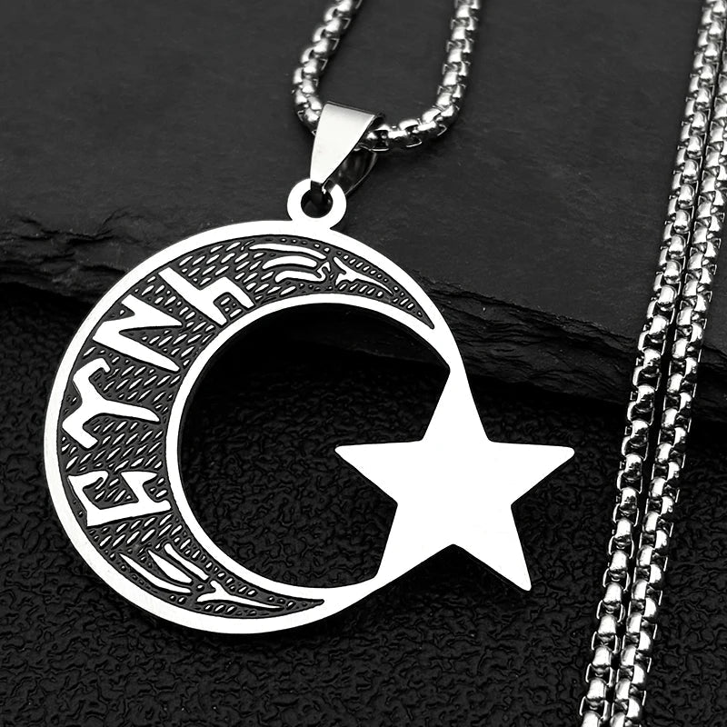 Halskette für Herren "türk" in Göktürk-Runen: Mondsichel und Stern in Silber